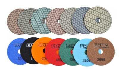 Алмазные гибкие шлифовальные круги EHWA Hexagonal Pads 7-STEP №200 D100